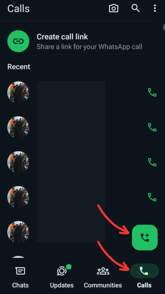 menu calls di whatsapp