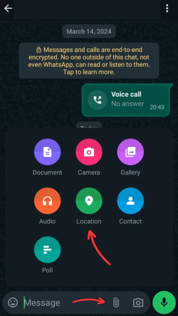 menu share location di whatsapp